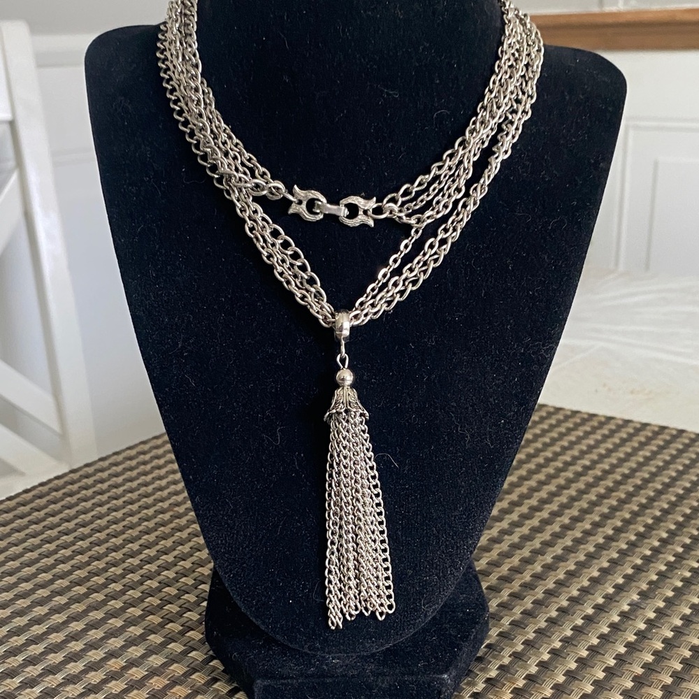 Silver Multi-Strand Tassel Necklace - Unbranded